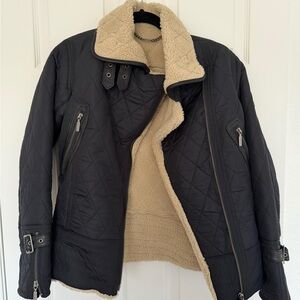 Barbour Navy Quilted Bomber Jacket with Cream Fleece Shearling Lining